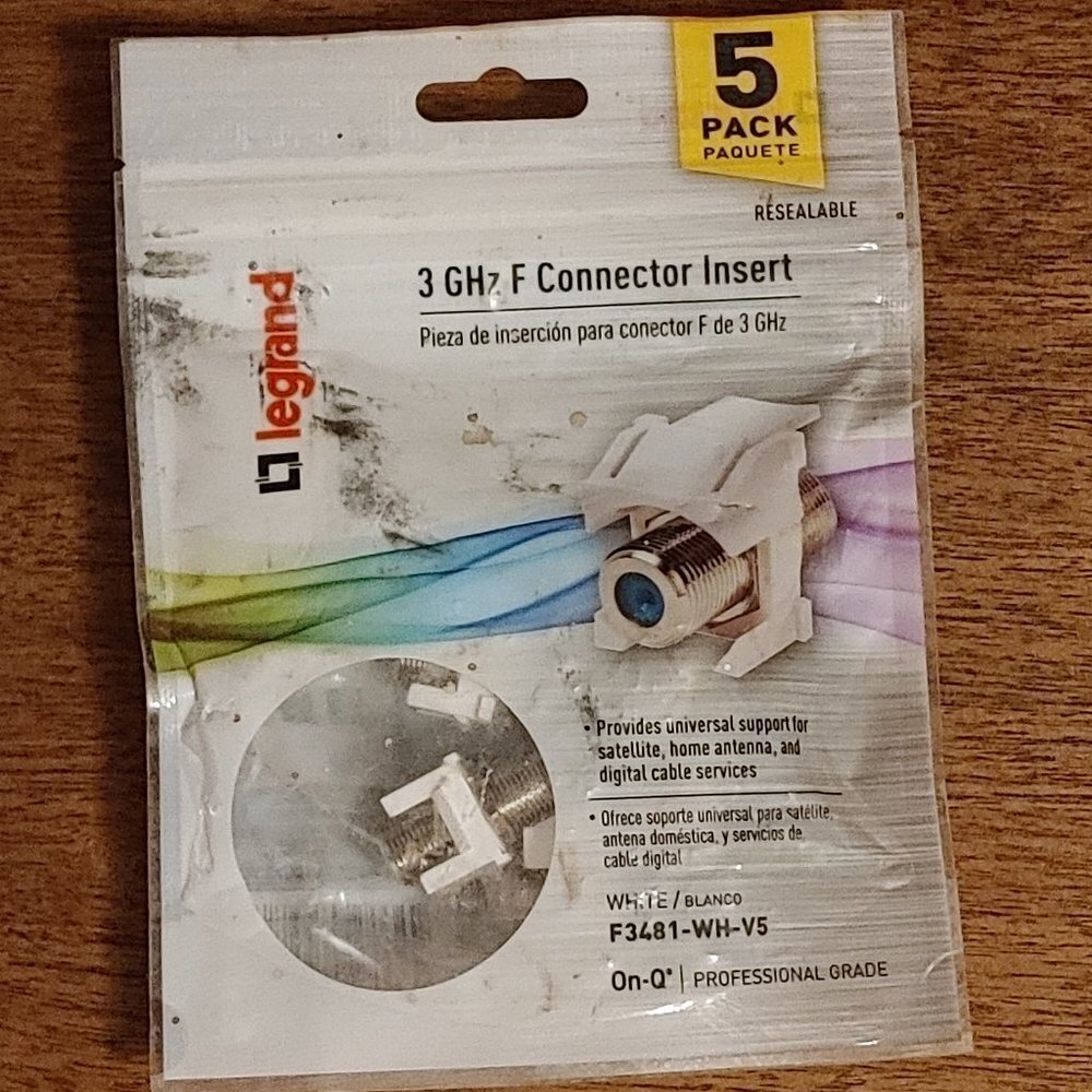 Legrand 3 GHz F Connector Insert WHITE 5 Pack Sealed